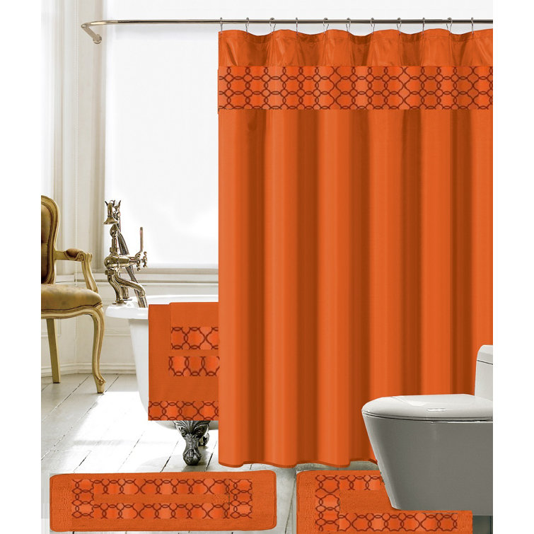 orange and brown bathroom sets